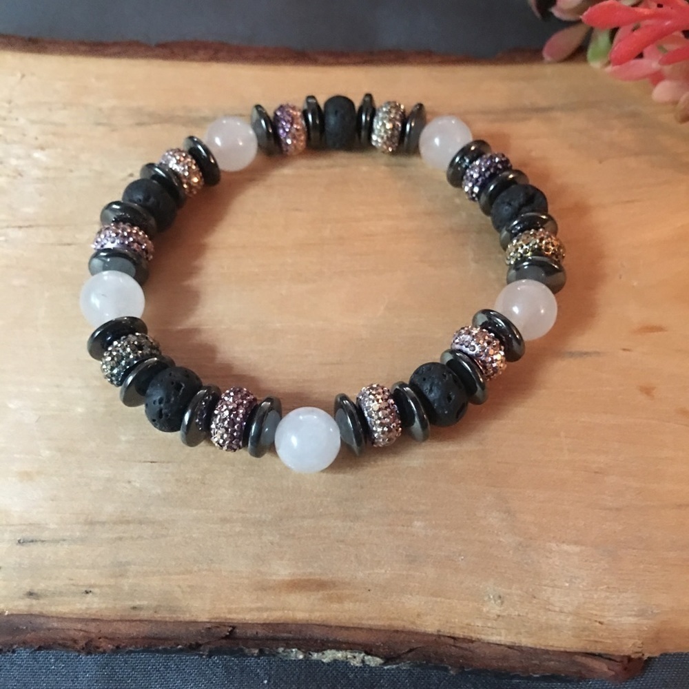 Black, white and sparkles stretch bracelet